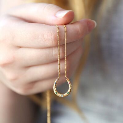 Inlaid Zircon 18K Gold-Plated U Shape Pendant Necklace