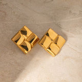 Stainless Steel 18K Gold-Plated Square Stud Earrings